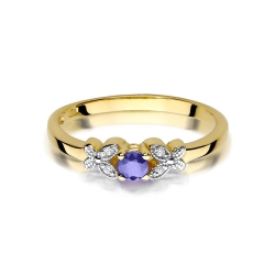 Pierścionek zaręczynowy z żółtego złota z tanzanitem i diamentami 0,02ct Fire Of Love