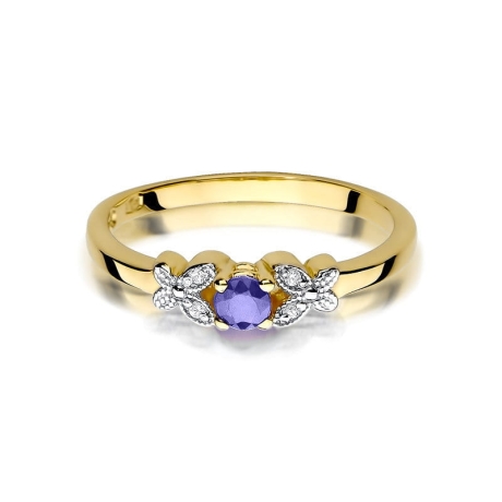 Przejdź do produktu Pierścionek zaręczynowy z żółtego złota z tanzanitem i diamentami 0,02ct Fire Of Love 