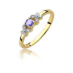 Pierścionek zaręczynowy z żółtego złota z tanzanitem i diamentami 0,02ct Fire Of Love