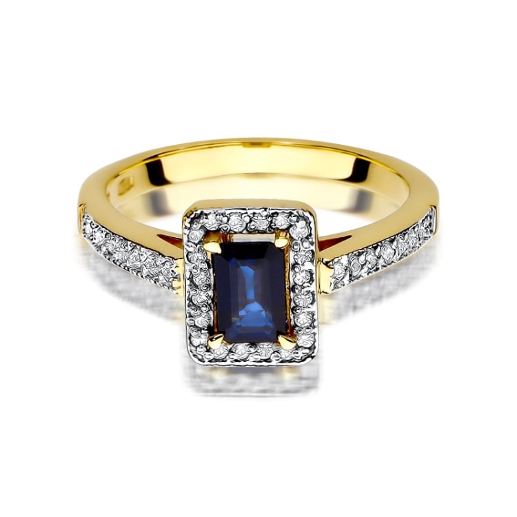 Pierścionek zaręczynowy z żółtego złota z szafirem i diamentami 0,22ct Fire Of Love