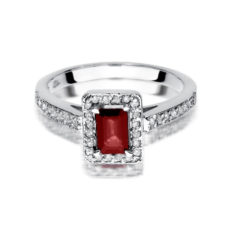 Przejdź do produktu Pierścionek zaręczynowy z białego złota z rubinem i diamentami 0,22ct Fire Of Love 