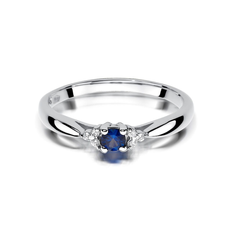 Pierścionek zaręczynowy z białego złota z szafirem i diamentami 0,03ct Fire Of Love