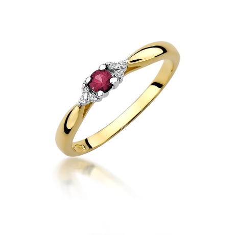 Przejdź do produktu Pierścionek zaręczynowy z żółtego złota z rubinem i diamentami 0,03ct Fire Of Love