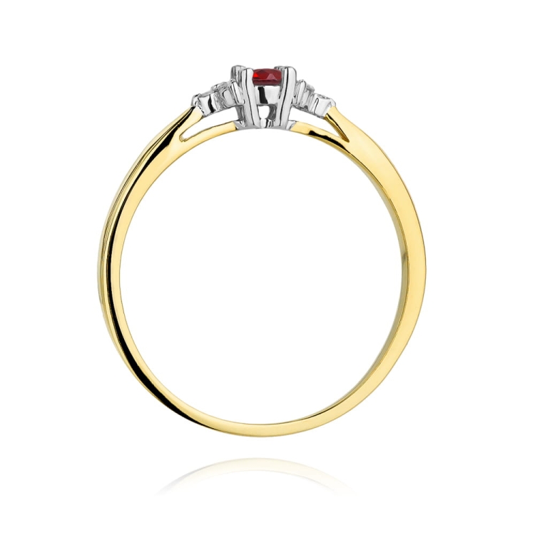 Pierścionek zaręczynowy z żółtego złota z rubinem i diamentami 0,03ct Fire Of Love