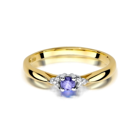 Przejdź do produktu Pierścionek zaręczynowy z żółtego złota z tanzanitem i diamentami 0,03ct Fire Of Love 