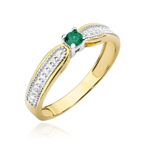 Pierścionek zaręczynowy z żółtego złota z szmaragdem i diamentami 0,09ct Fire Of Love
