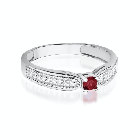 Przejdź do produktu Pierścionek zaręczynowy z białego złota z rubinem i diamentami 0,09ct Fire Of Love 