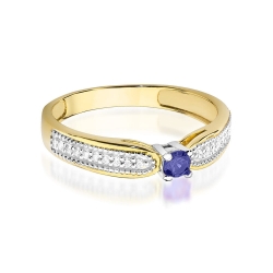 Pierścionek zaręczynowy z żółtego złota z tanzanitem i diamentami 0,09ct Fire Of Love