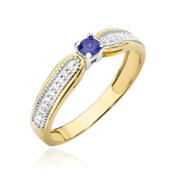 Pierścionek zaręczynowy z żółtego złota z tanzanitem i diamentami 0,09ct Fire Of Love