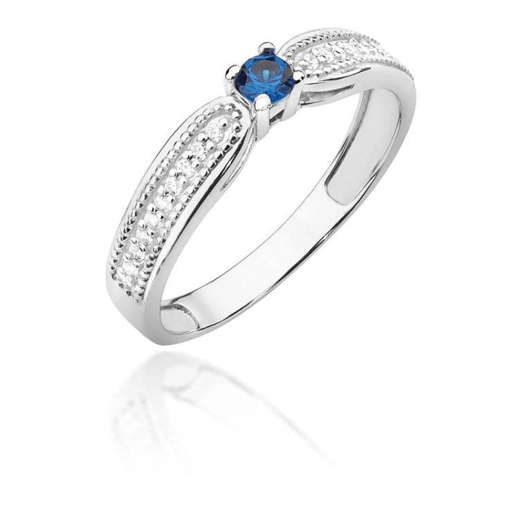 Pierścionek zaręczynowy z białego złota z szafirem i diamentami 0,09ct Fire Of Love
