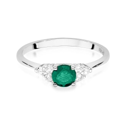 Pierścionek zaręczynowy z białego złota z szmaragdem i diamentami 0,18ct Fire Of Love