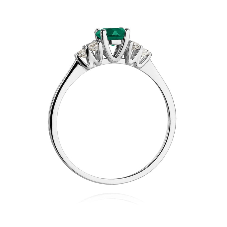 Pierścionek zaręczynowy z białego złota z szmaragdem i diamentami 0,18ct Fire Of Love