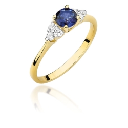 Pierścionek zaręczynowy z żółtego złota z szafirem i diamentami 0,18ct Fire Of Love