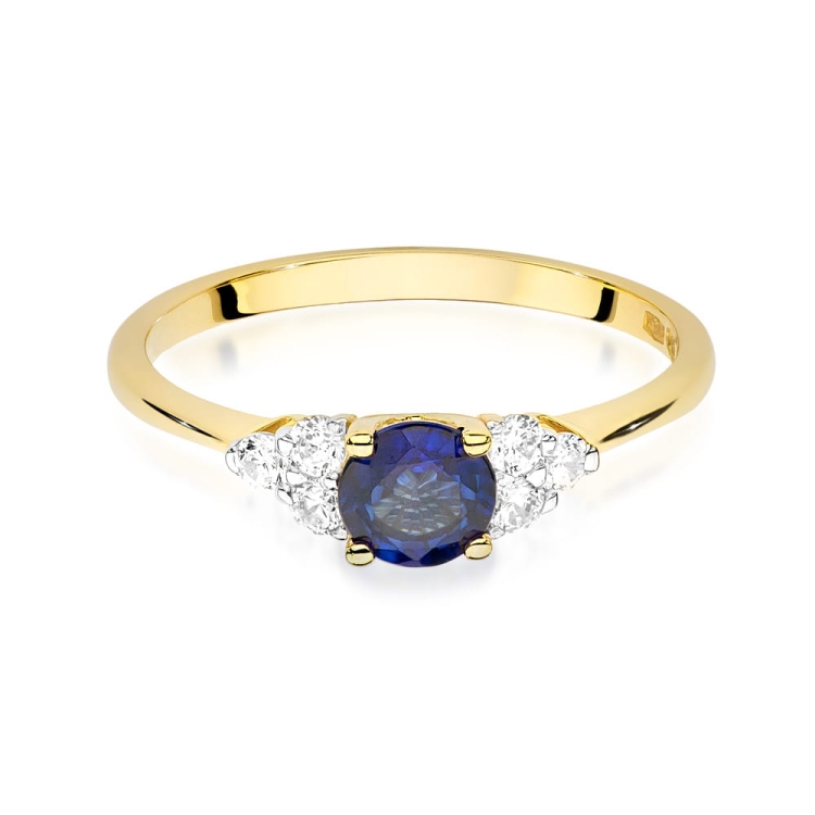 Pierścionek zaręczynowy z żółtego złota z szafirem i diamentami 0,18ct Fire Of Love