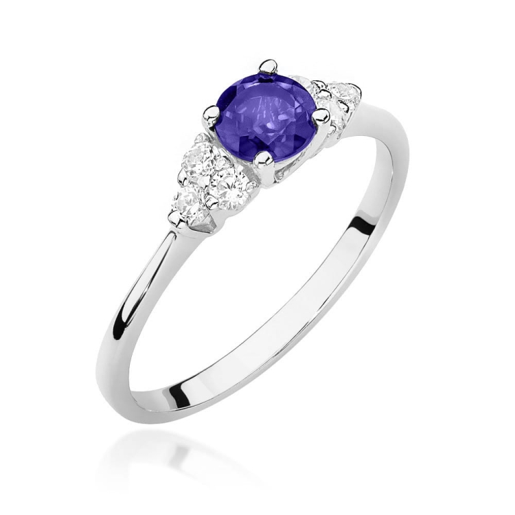Pierścionek zaręczynowy z białego złota z tanzanitem i diamentami 0,18ct Fire Of Love