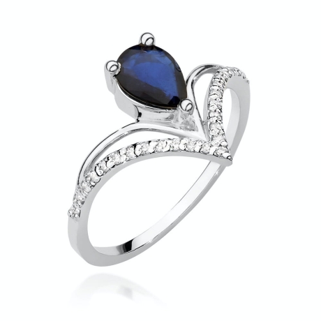 Przejdź do produktu Pierścionek zaręczynowy z białego złota z szafirem i diamentami 0,12ct Fire Of Love