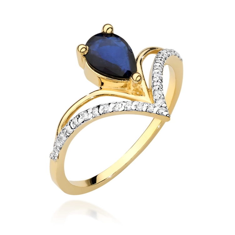 Pierścionek zaręczynowy z żółtego złota z szafirem i diamentami 0,12ct Fire Of Love