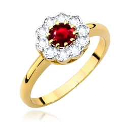 Pierścionek zaręczynowy z żółtego złota z rubinem i diamentami 0,30ct Fire Of Love