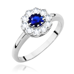 Pierścionek zaręczynowy z białego złota z szafirem i diamentami 0,30ct Fire Of Love
