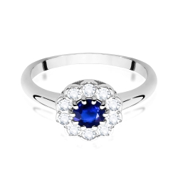 Pierścionek zaręczynowy z białego złota z szafirem i diamentami 0,30ct Fire Of Love