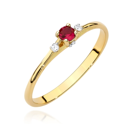 Przejdź do produktu Pierścionek zaręczynowy z żółtego złota z rubinem i diamentami 0,05ct Fire Of Love