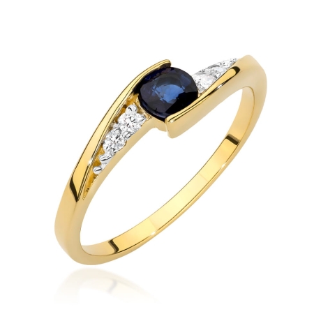 Przejdź do produktu Pierścionek zaręczynowy z żółtego złota z szafirem i diamentami 0,06ct Fire Of Love 