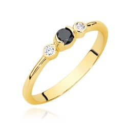 Pierścionek zaręczynowy z żółtego złota z czarnym diamentem i diamentami 0,06ct Fire Of Love