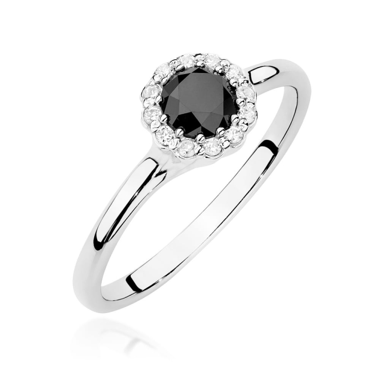 Pierścionek zaręczynowy z białego złota czarnym diamentem i diamentami 0,10ct Fire Of Love