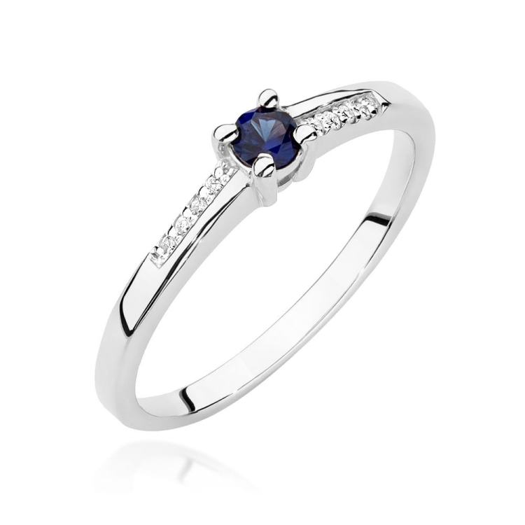 Pierścionek zaręczynowy z białego złota z szafirem i diamentami 0,04ct Fire Of Love