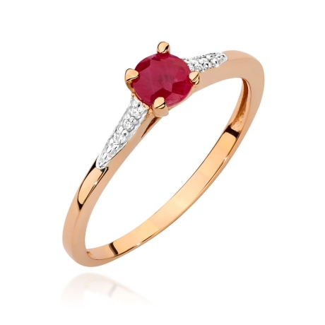 Przejdź do produktu Pierścionek zaręczynowy z różowego złota z rubinem i diamentami 0,03ct Fire Of Love  