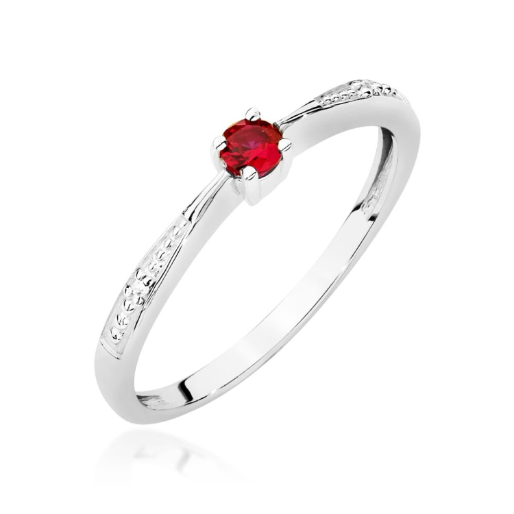 Pierścionek zaręczynowy z białego złota z rubinem i diamentami 0,01ct Fire Of Love
