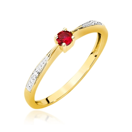 Przejdź do produktu Pierścionek zaręczynowy z żółtego złota z rubinem i diamentami 0,01ct Fire Of Love