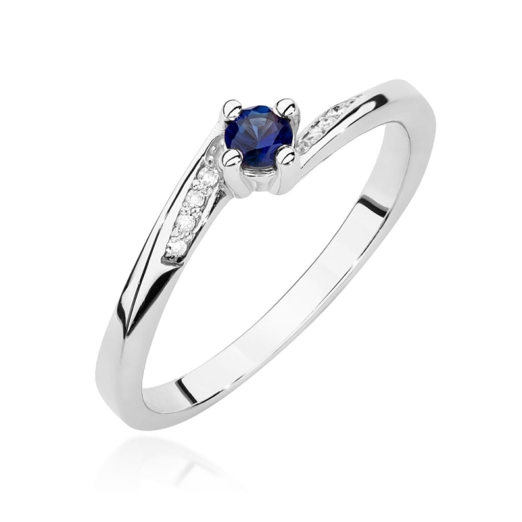 Pierścionek zaręczynowy z białego złota z szafirem i diamentami 0,04ct Fire Of Love