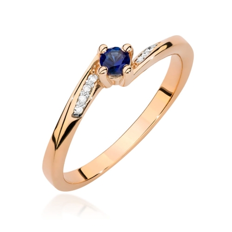 Przejdź do produktu Pierścionek zaręczynowy z różowego złota z szafirem i diamentami 0,04ct Fire Of Love 
