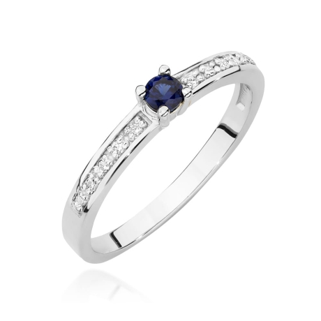 Przejdź do produktu Pierścionek zaręczynowy z białego złota z szafirem i diamentami 0,05ct Fire Of Love 