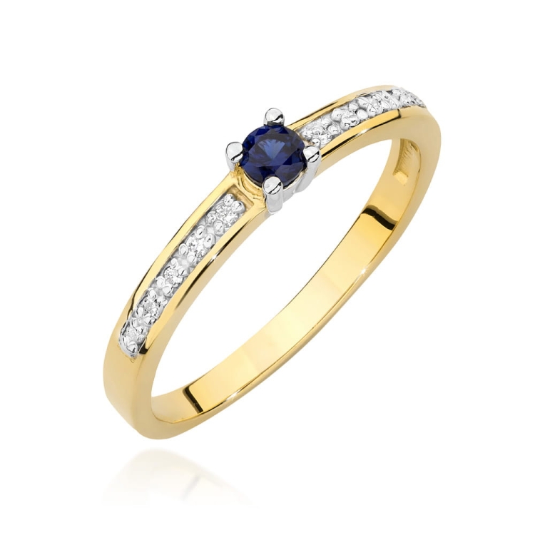 Pierścionek zaręczynowy z żółtego złota z szafirem i diamentami 0,05ct Fire Of Love
