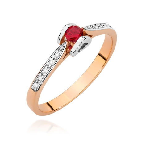 Przejdź do produktu Pierścionek zaręczynowy z różowego złota z rubinem i diamentami 0,05ct Fire Of Love