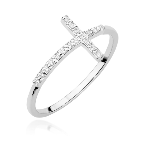 Przejdź do produktu Pierścionek zaręczynowy z białego złota z diamentami 0,09ct krzyż Fire Of Love