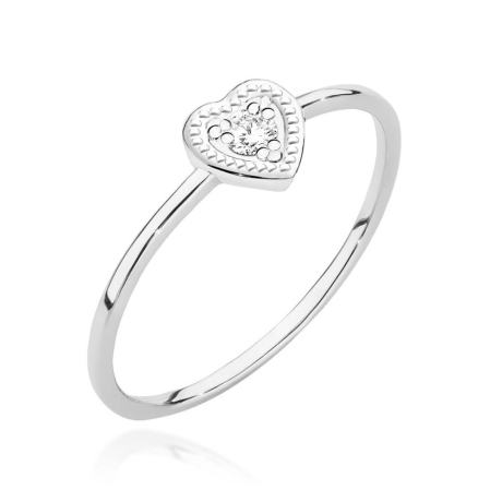 Przejdź do produktu Pierścionek zaręczynowy z białego złota z diamentem 0,02ct serce Fire Of Love
