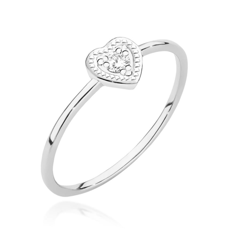 Pierścionek zaręczynowy z białego złota z diamentem 0,02ct serce Fire Of Love