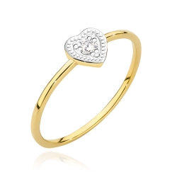 Pierścionek zaręczynowy z żółtego złota z diamentem 0,02ct serce Fire Of Love