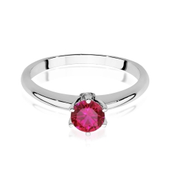 Pierścionek zaręczynowy z białego złota z rubinem i diamentami 0,04ct Fire Of Love