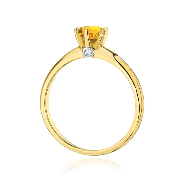 Pierścionek zaręczynowy z żółtego złota z cytrynem i brylantami 0,04ct Fire Of Love