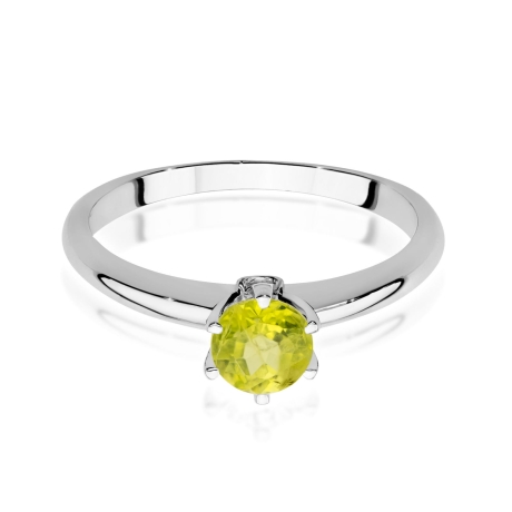 Przejdź do produktu Pierścionek zaręczynowy z białego złota z oliwinem i diamentami 0,04ct Fire Of Love