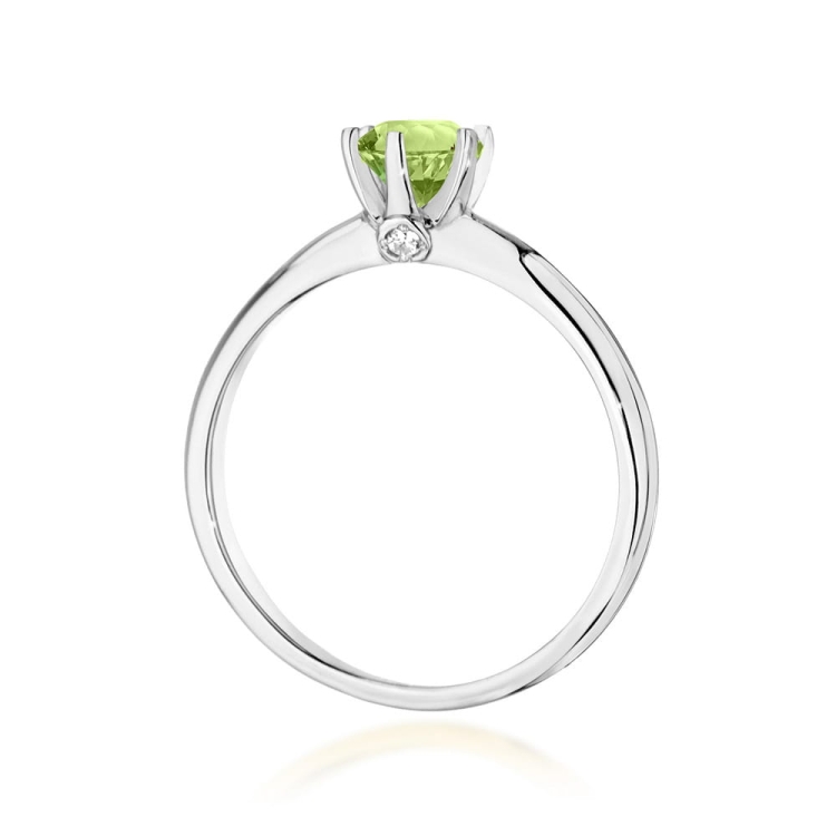 Pierścionek zaręczynowy z białego złota z oliwinem i diamentami 0,04ct Fire Of Love