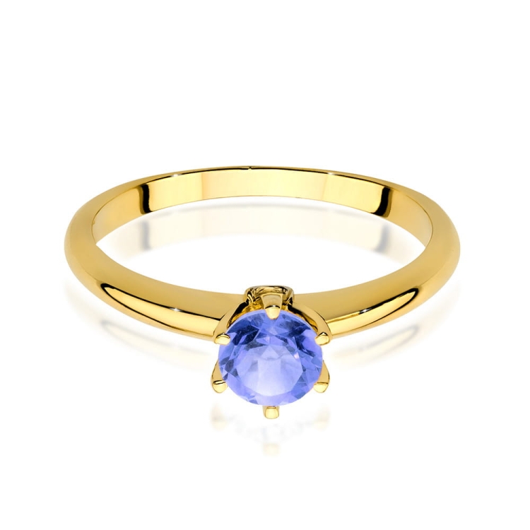 Pierścionek zaręczynowy z żółtego złota z tanzanitem i diamentami 0,04ct Fire Of Love