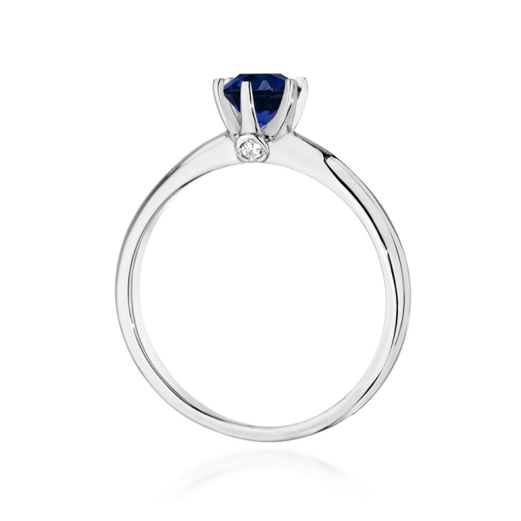 Pierścionek zaręczynowy z białego złota z szafirem i brylantami 0,04ct Fire Of Love