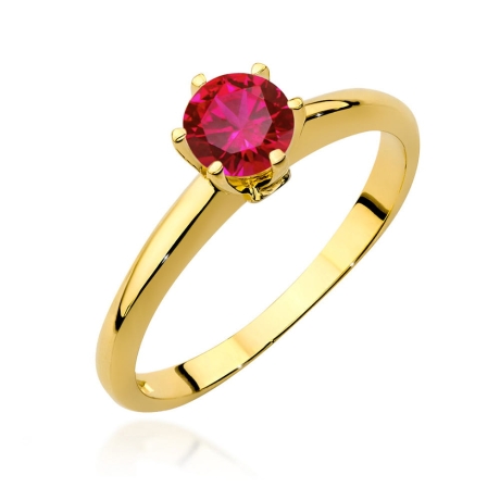 Przejdź do produktu Pierścionek zaręczynowy z żółtego złota z rubinem i diamentami 0,04ct Fire Of Love