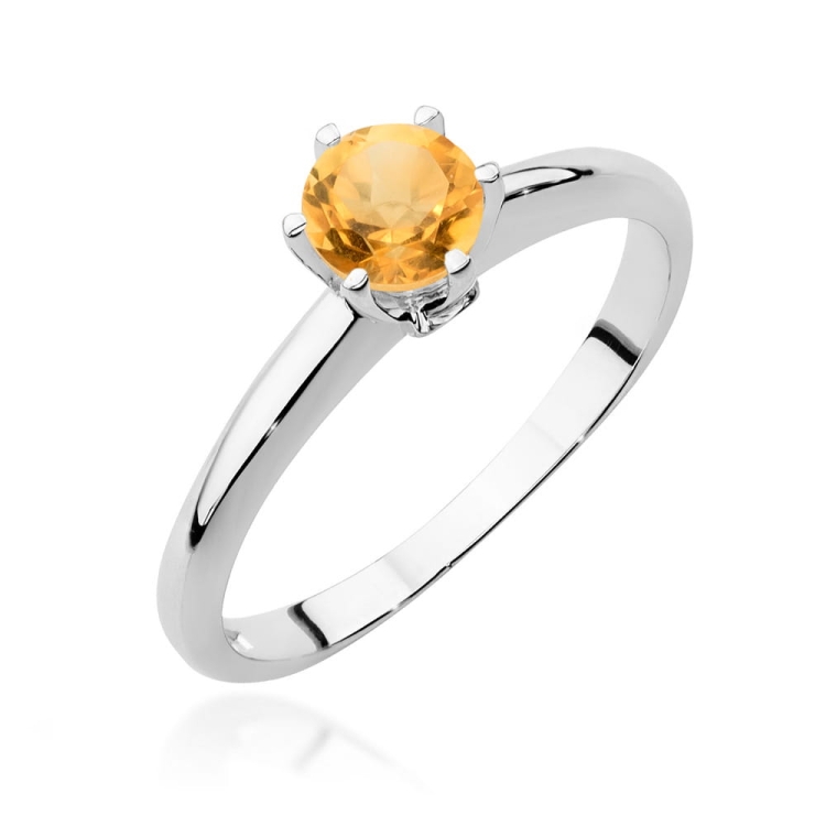 Pierścionek zaręczynowy z białego złota z cytrynem i brylantami 0,04ct Fire Of Love