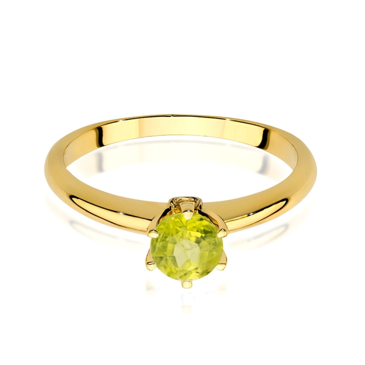 Pierścionek zaręczynowy z żółtego złota z oliwinem i diamentami 0,04ct Fire Of Love